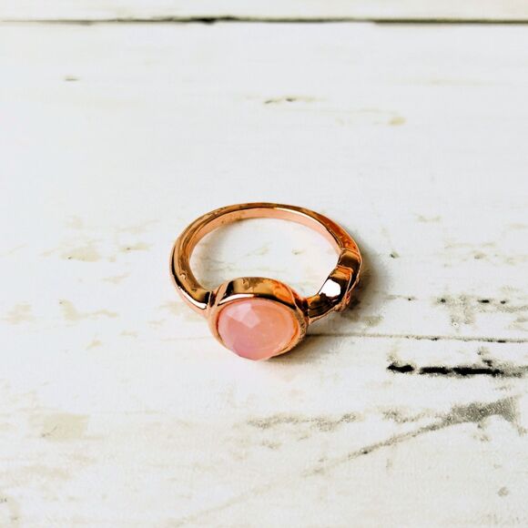 NEW Rose Gold Tone Pink Round Stone Ring w/Knot on Band Size 7 Boho Funky - Picture 3 of 5